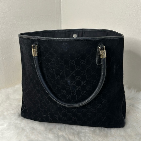 Gucci GG Sherry Line Black Suede Tote w/Red Velvet Stripe - Picture 8 of 16